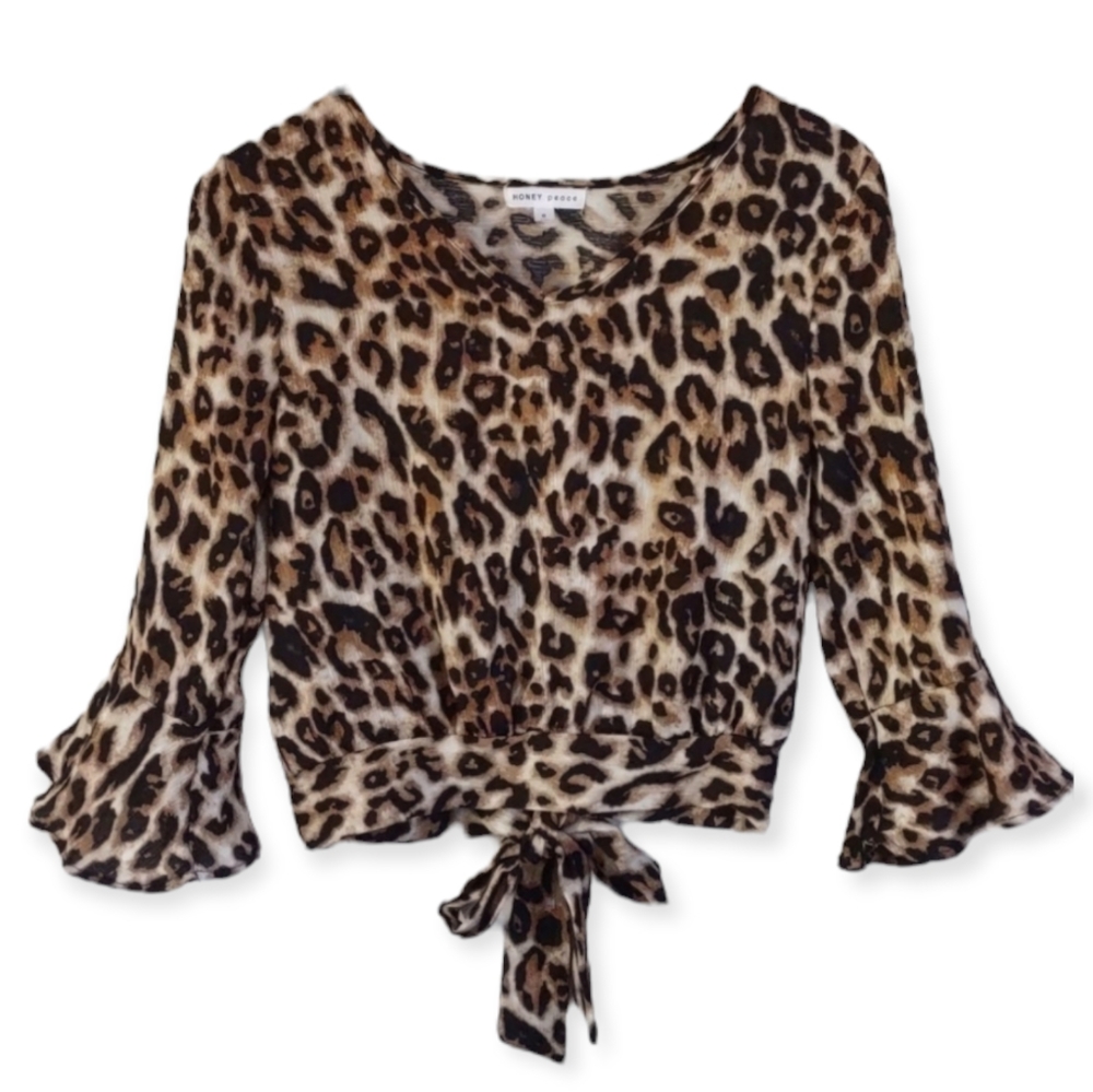 Honey Peace Animal Print 3/4 Sleeve Top Women's Small